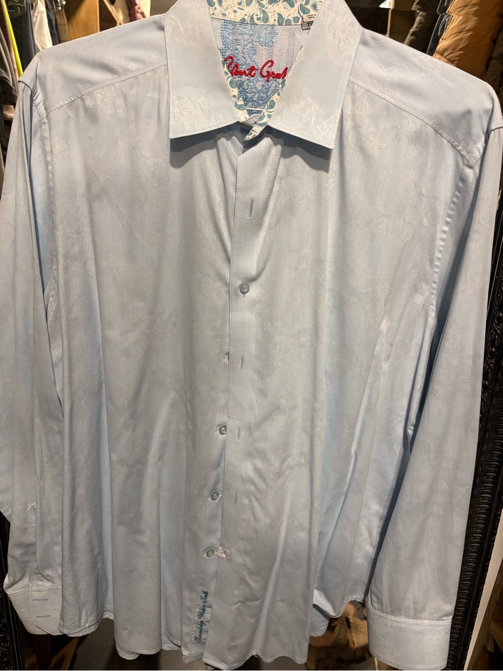 Light Blue Men's Dress Shirt with Contrasting Collar